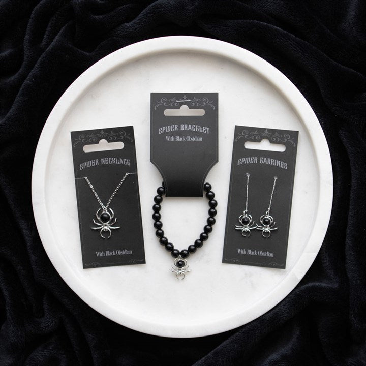 Black Obsidian Spider Threader Earrings 🇬🇧