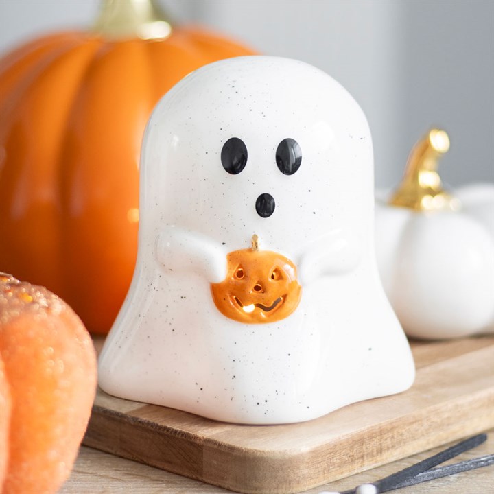Ghost Shaped Tealight Candle Holder with Pumpkin 🇬🇧
