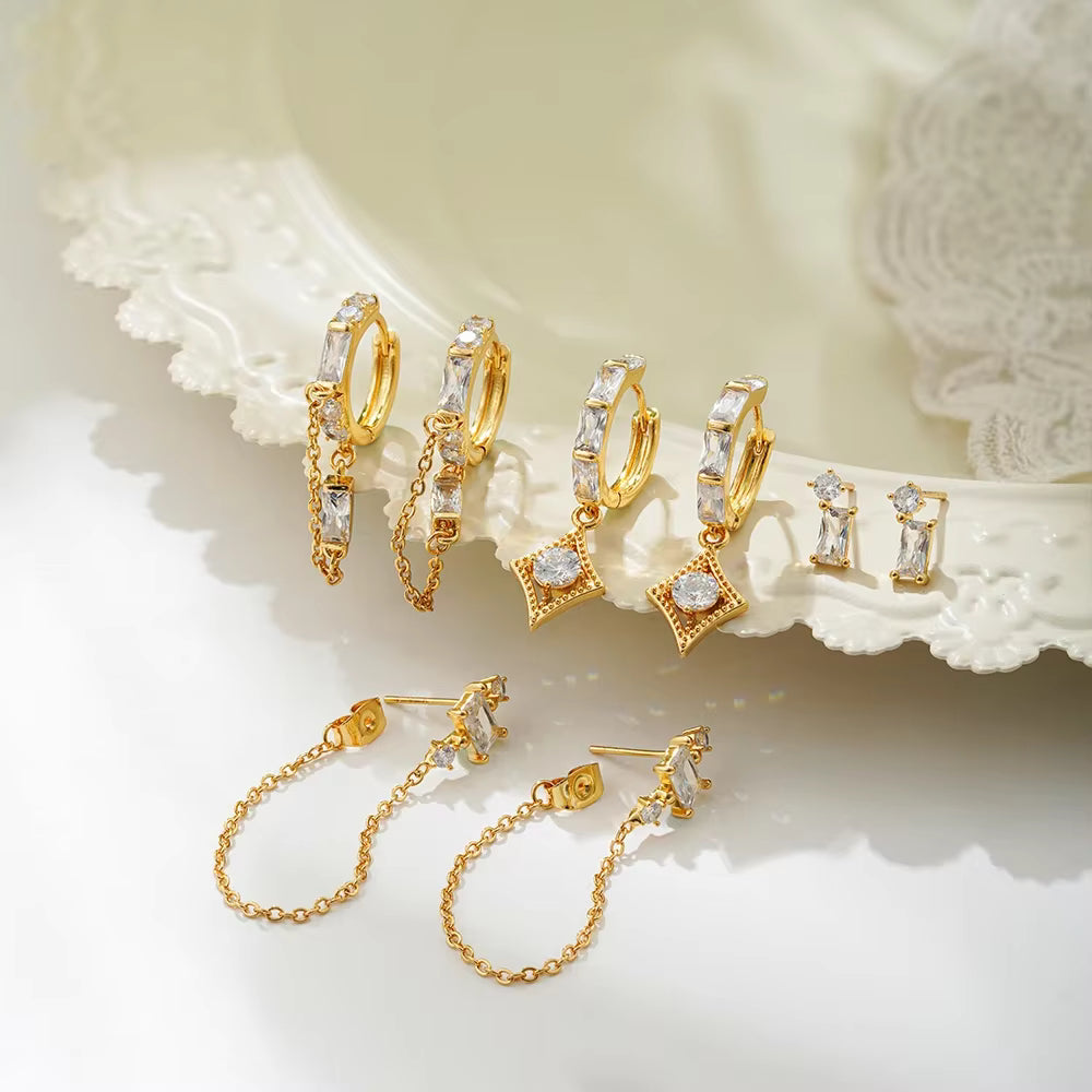 18K Gold Plated 4-Piece Chain & Stud Earring Set 🇬🇧