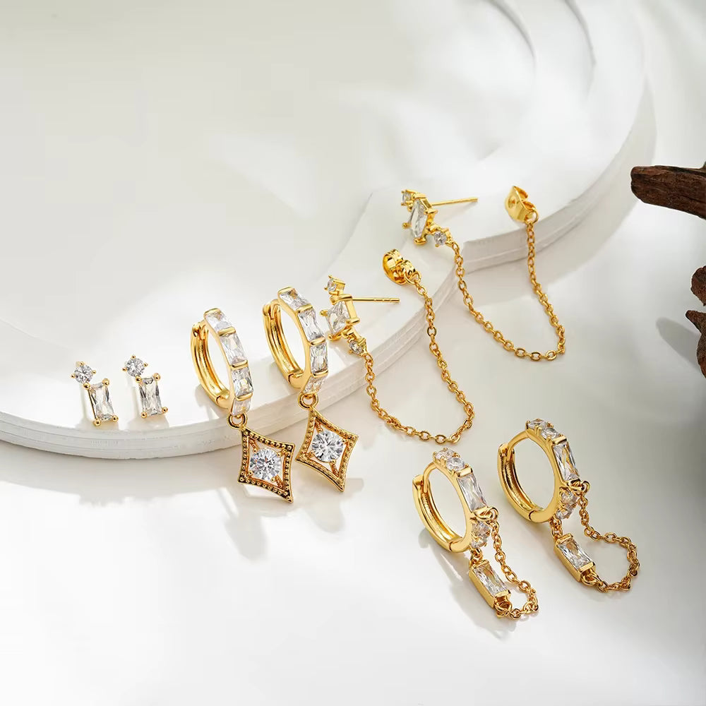 18K Gold Plated 4-Piece Chain & Stud Earring Set 🇬🇧