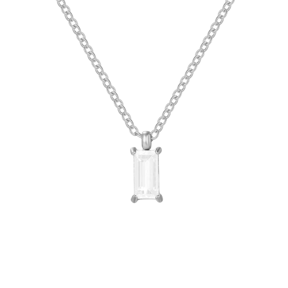 Elegant Rectangular Zirconia Pendant Necklace – Gold & Silver 🇬🇧
