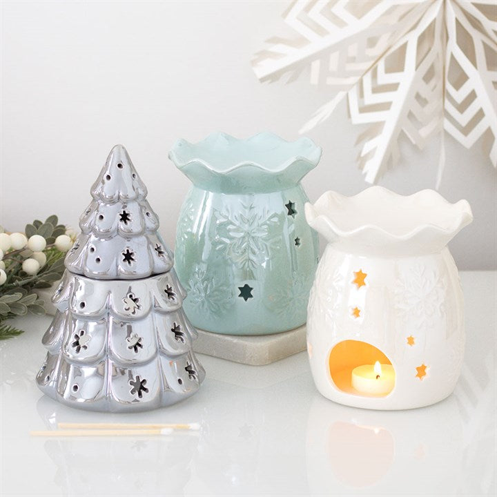Iridescent White Snowflake Oil Burner and Wax Warmer 🇬🇧