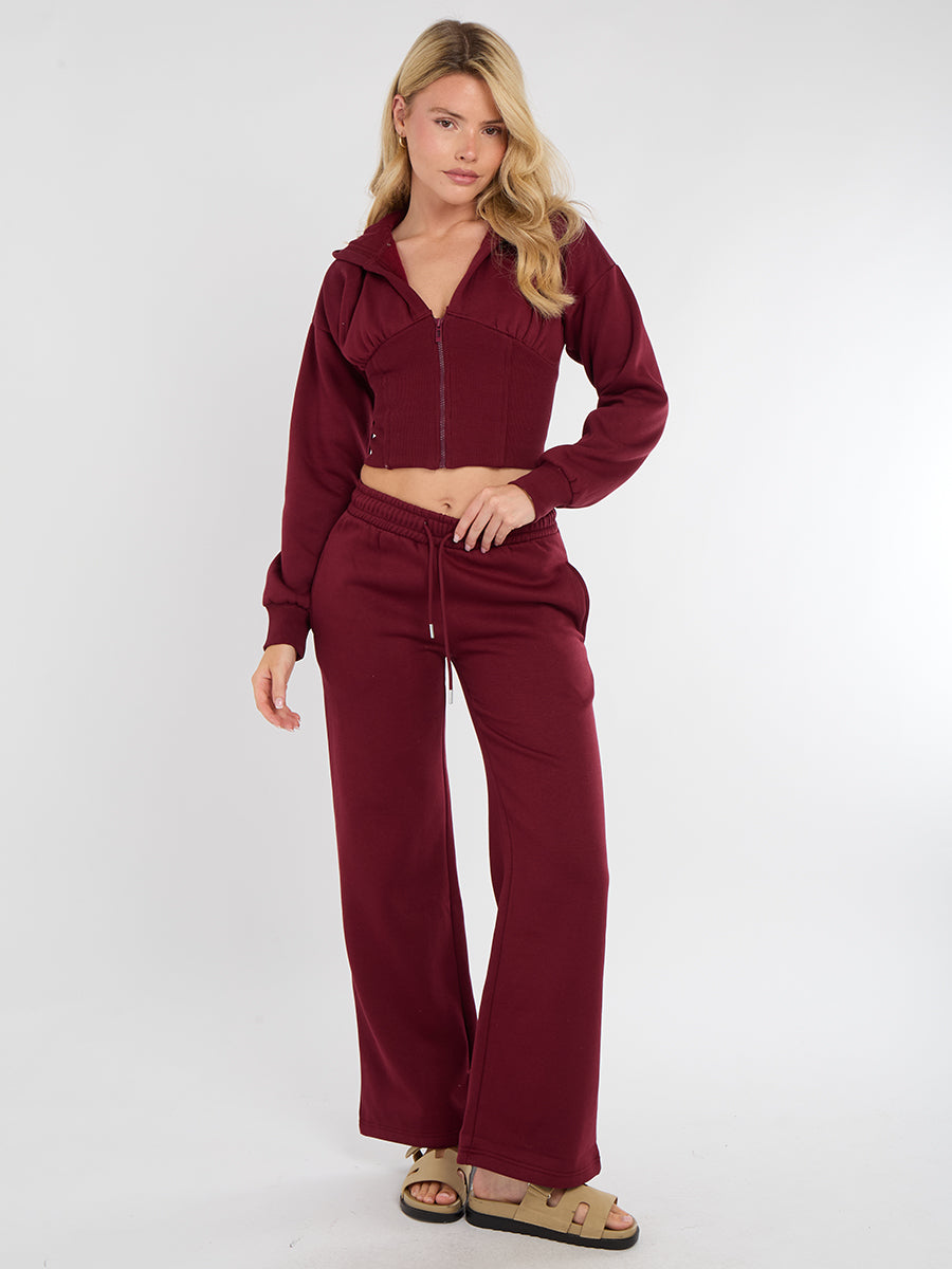 Cropped Zip Up Hood Sweatshirt & Wide Leg Trouser Tracksuit 🇬🇧