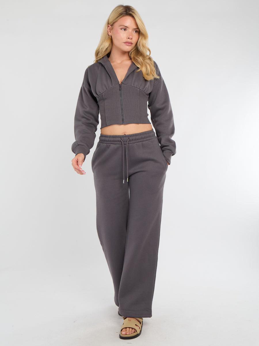 Cropped Zip Up Hood Sweatshirt & Wide Leg Trouser Tracksuit 🇬🇧