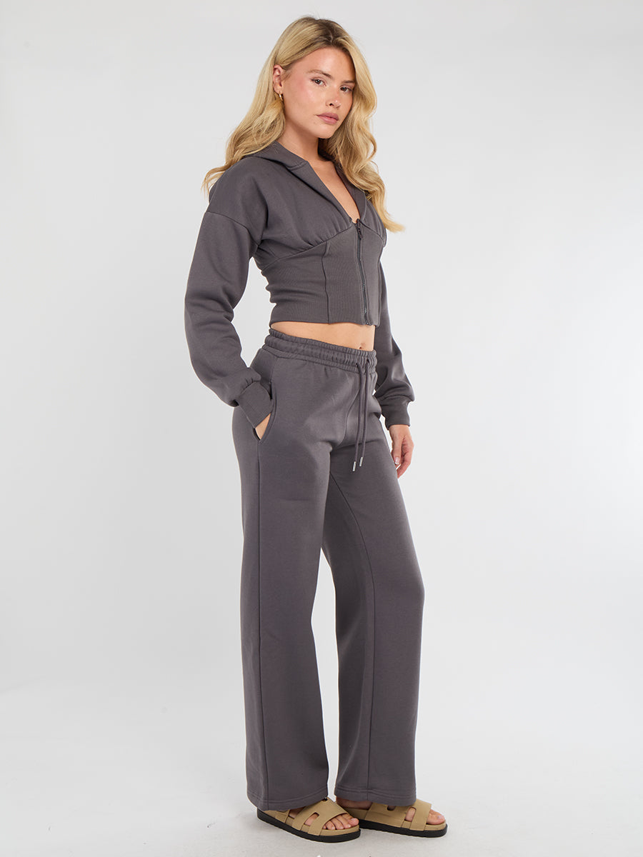 Cropped Zip Up Hood Sweatshirt & Wide Leg Trouser Tracksuit 🇬🇧