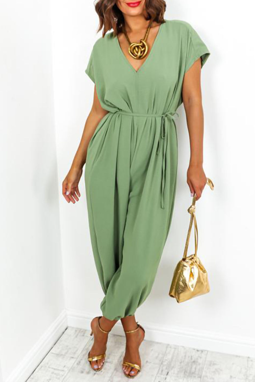Ladies V Neck Tie Up Jumpsuit 🇬🇧
