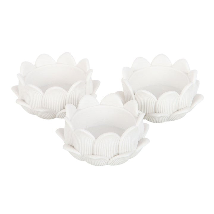 Set of 3 White Lotus Flower Tealight Holders 🇬🇧