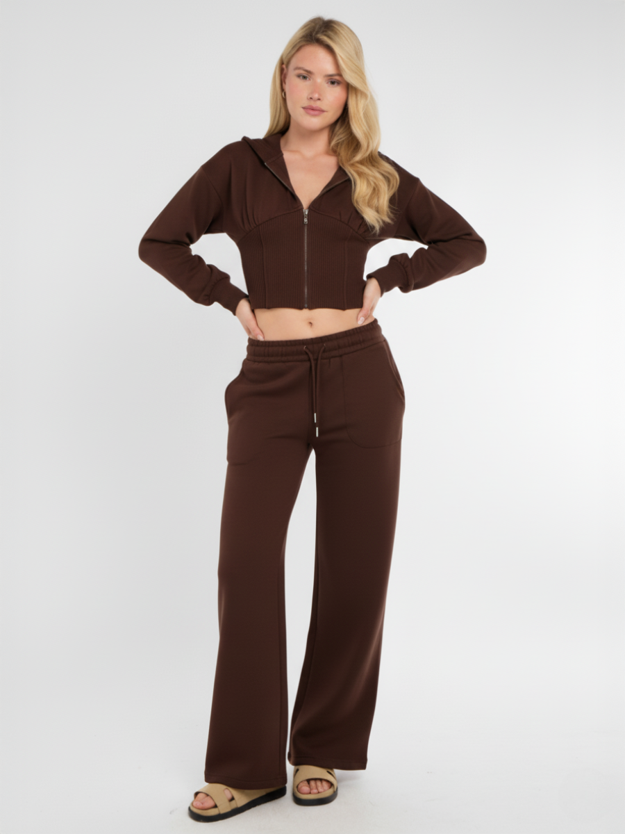 Cropped Zip Up Hood Sweatshirt & Wide Leg Trouser Tracksuit 🇬🇧