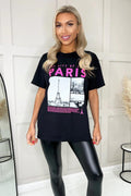 Ladies Oversized Paris Slogan Short Sleeves T Shirt Top 🇬🇧