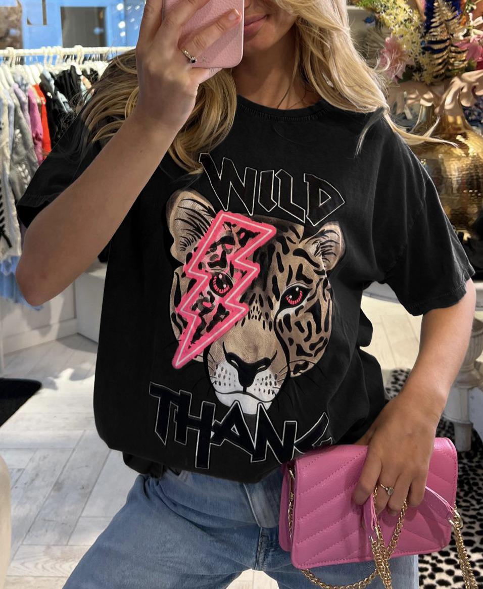 Ladies Oversized Tiger Lightning Wild Thang Short Sleeves T Shirt Top 🇬🇧