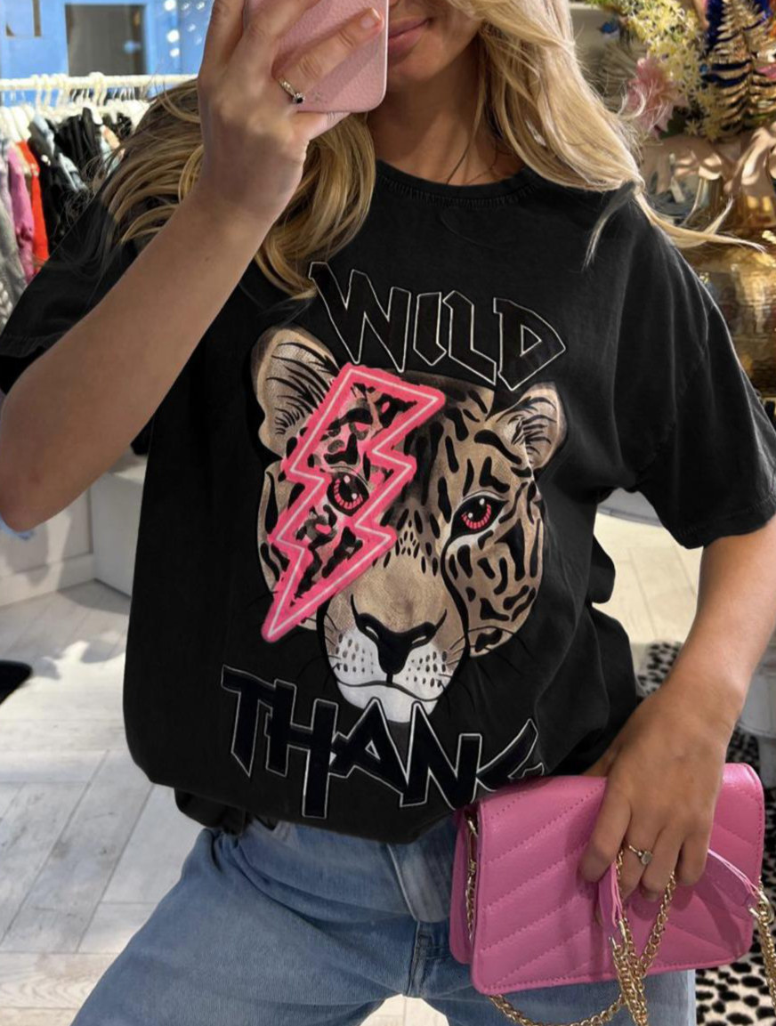 Ladies Oversized Tiger Lightning Wild Thang Short Sleeves T Shirt Top 🇬🇧