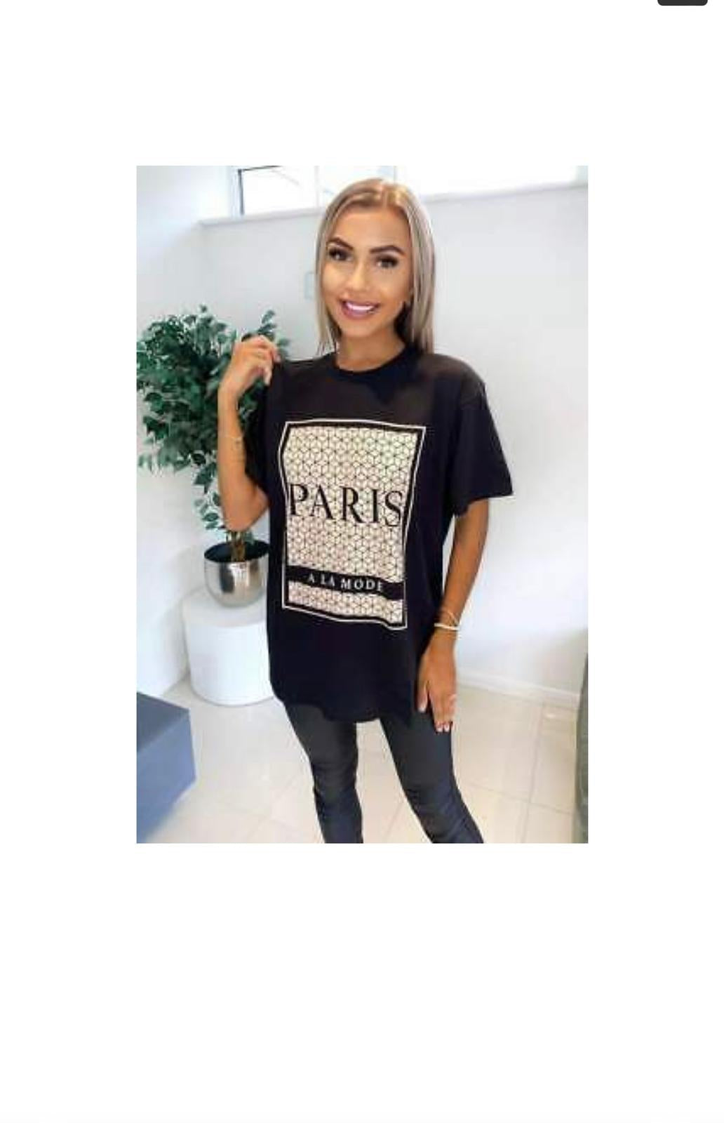Ladies Oversized Printed Paris Short Sleeves T Shirt Top 🇬🇧