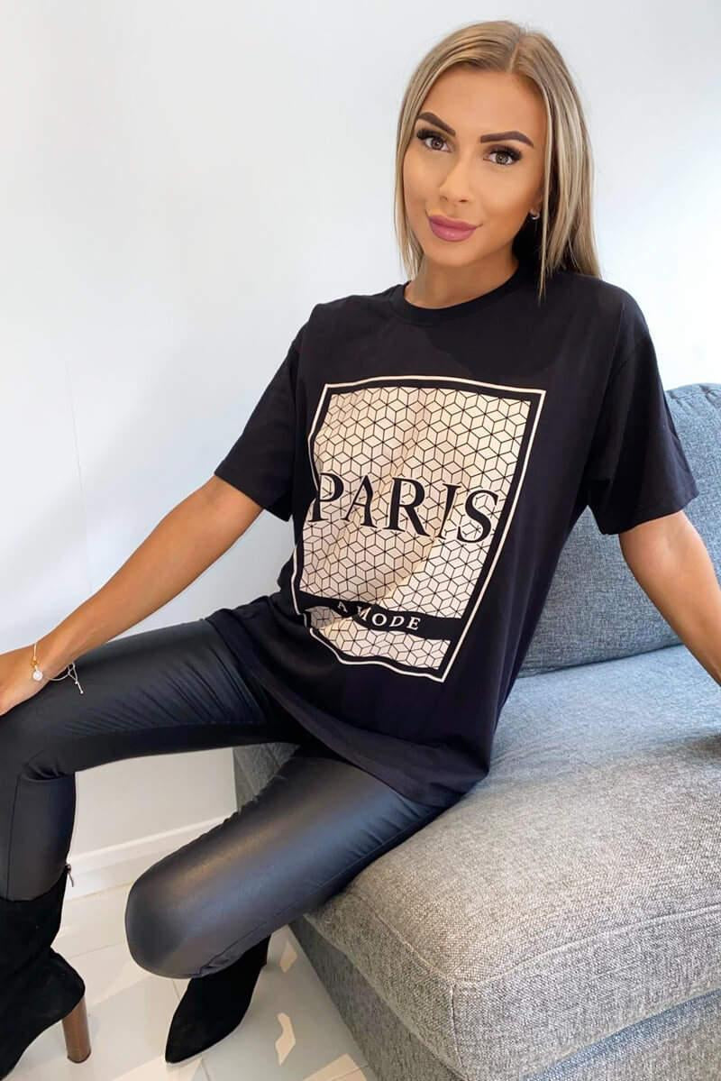Ladies Oversized Printed Paris Short Sleeves T Shirt Top 🇬🇧