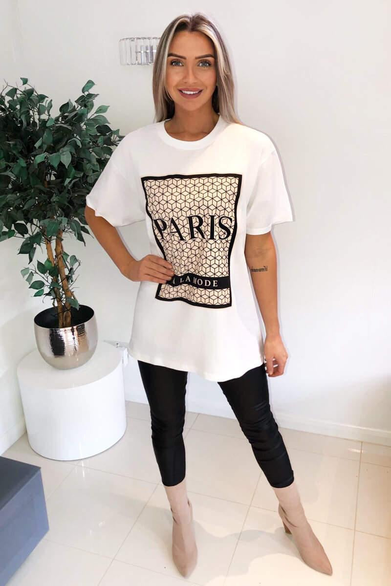 Ladies Oversized Printed Paris Short Sleeves T Shirt Top 🇬🇧