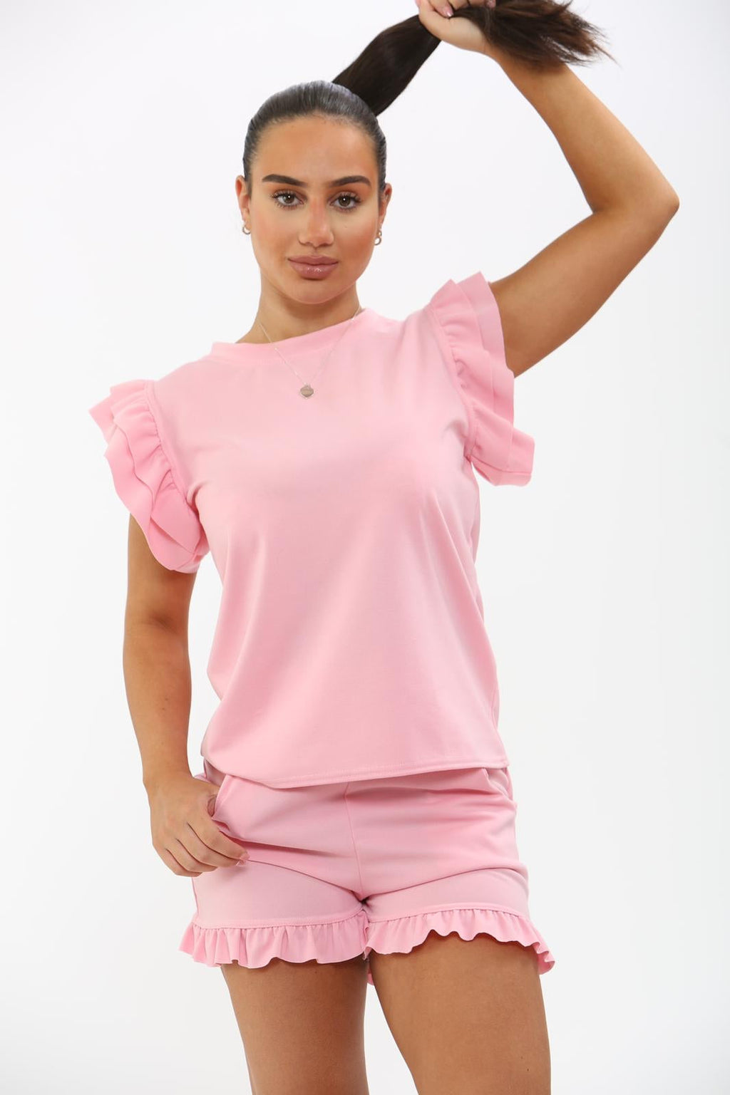 Ladies Frill Peplum Sleeve Top and Short 2 Piece Tracksuit Set 🇬🇧