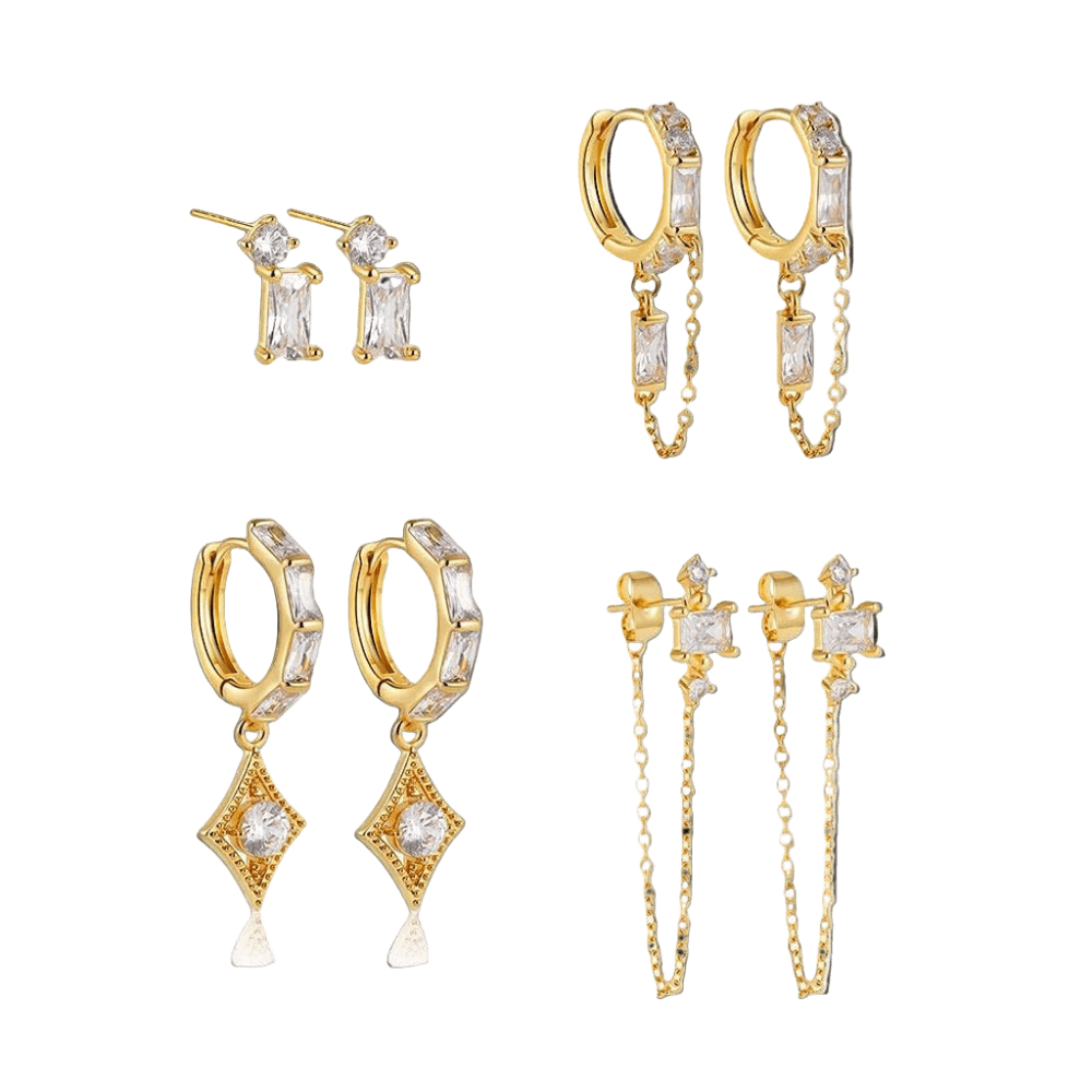 18K Gold Plated 4-Piece Chain & Stud Earring Set 🇬🇧