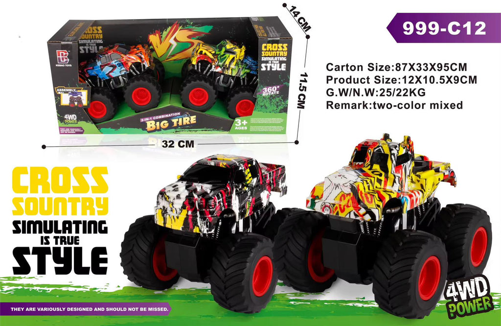 Four-wheel drive graffiti-style inertial rotation off-road vehicle tractor unit + Jeep 2 vehicles 🇬🇧