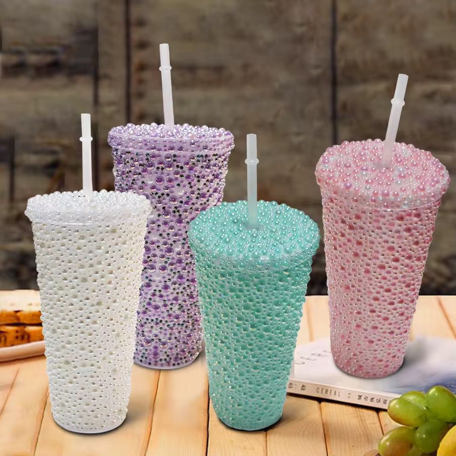 Luxury Pearl Effect Tumbler with Bow & Straw – Assorted Colours 🇬🇧