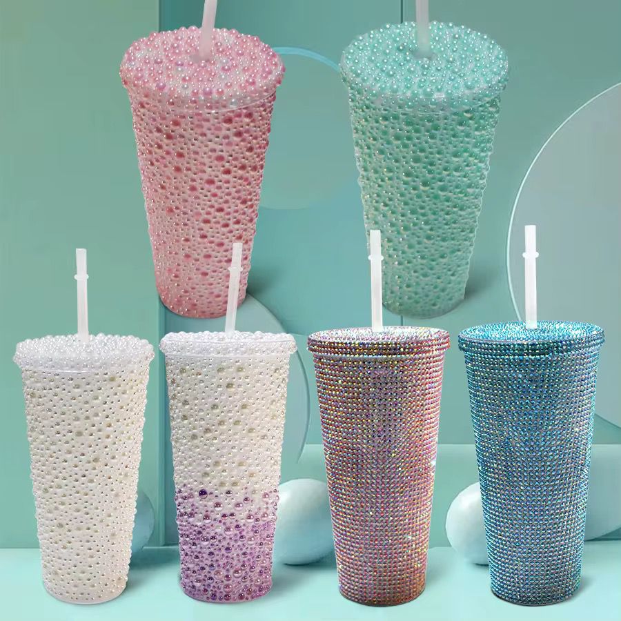 Luxury Pearl Effect Tumbler with Bow & Straw – Assorted Colours 🇬🇧
