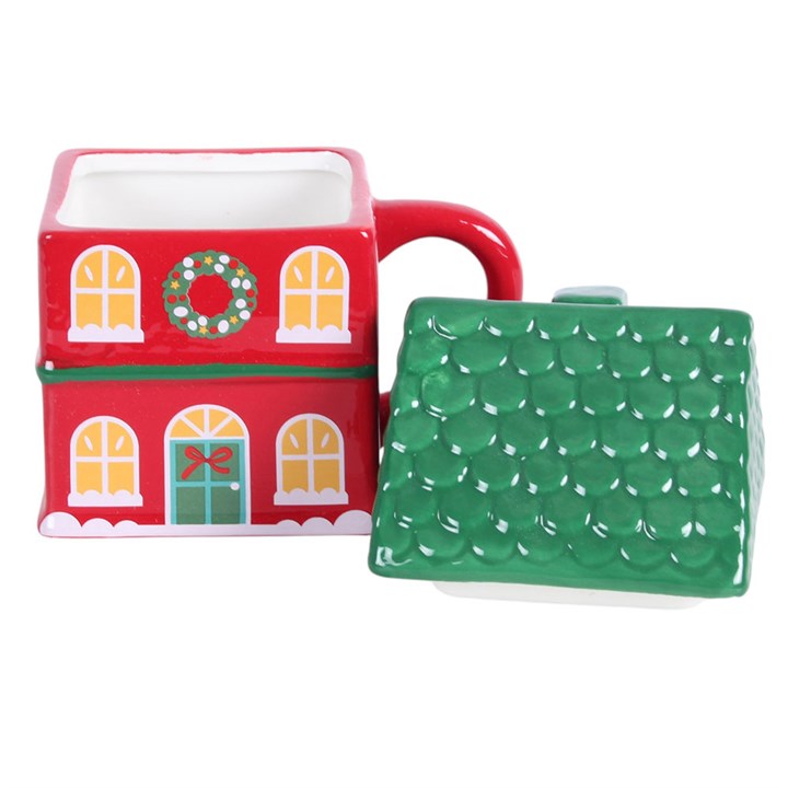 Red Christmas House Lidded Mug 🇬🇧