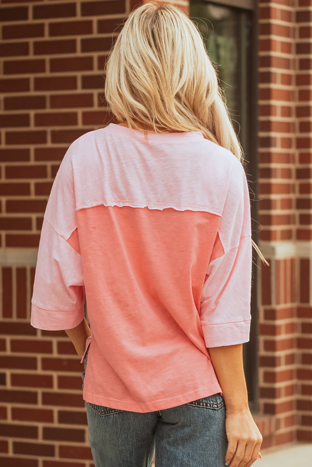 Pink Flower Patched Exposed Seam Bracelet Sleeve Oversized T Shirt 🇺🇲