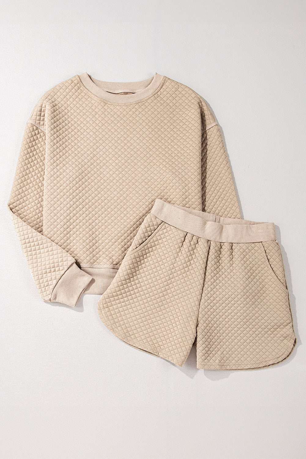 Parchment Solid Color Quilted Long Sleeve Top and Shorts Set 🇺🇸