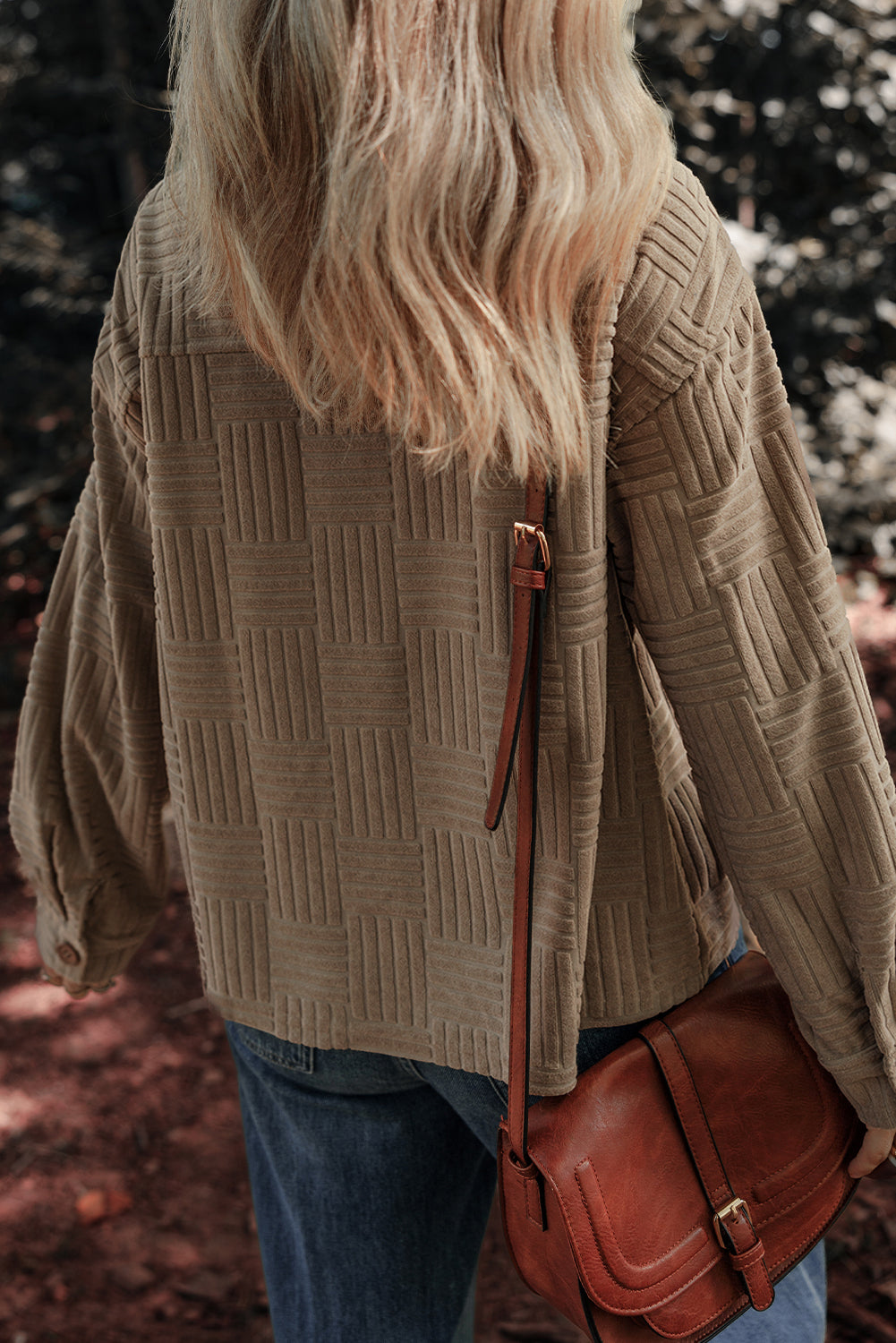 Dark Khaki Textured Chest Pocket Button-up Shacket 🇺🇸