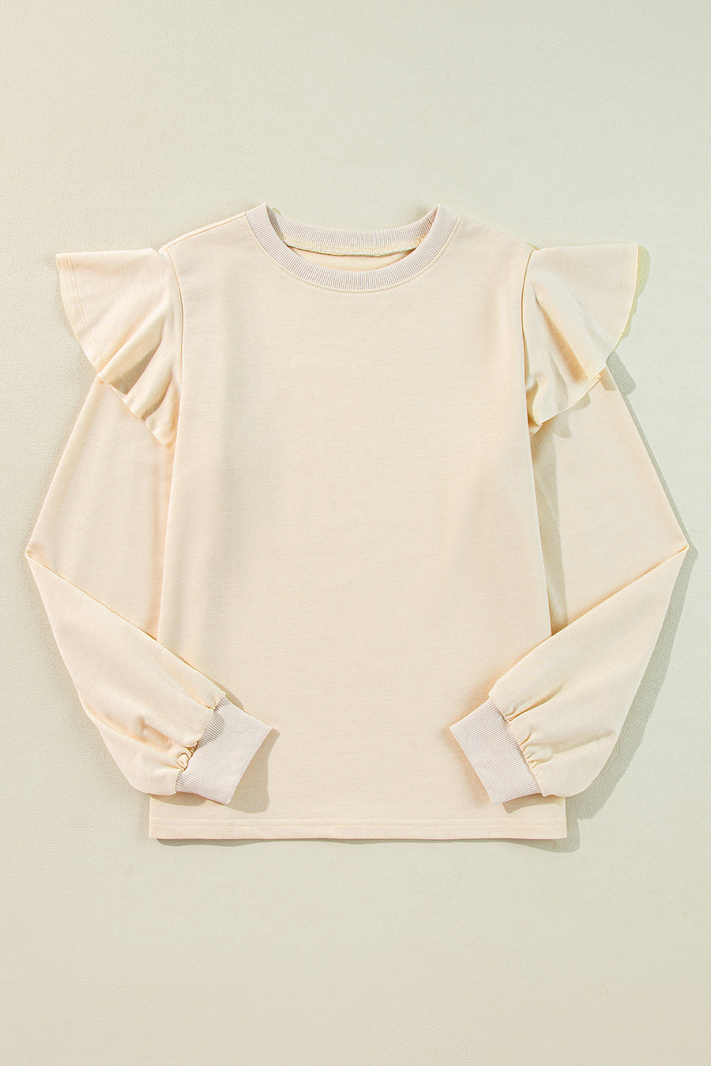 Jet Stream Solid Color Ruffled Shoulder Long Sleeve Blouse 🇺🇸