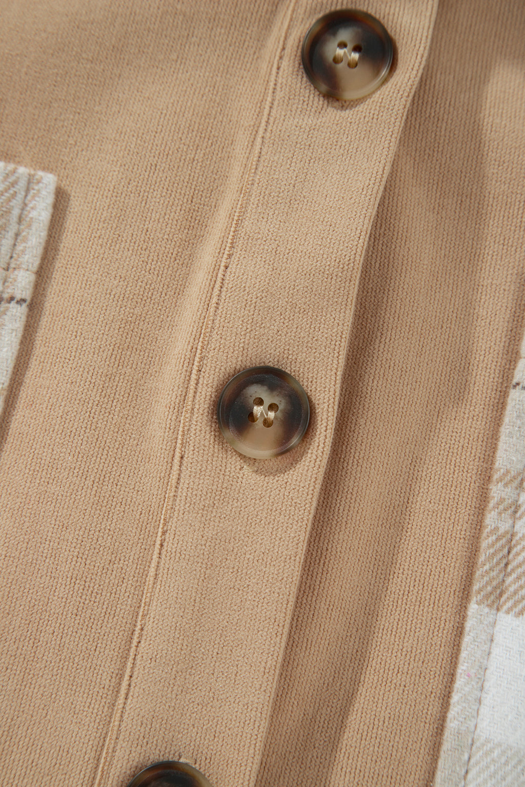 Light French Beige Plaid Colorblock Shirt Collar Shift Shacket 🇺🇸