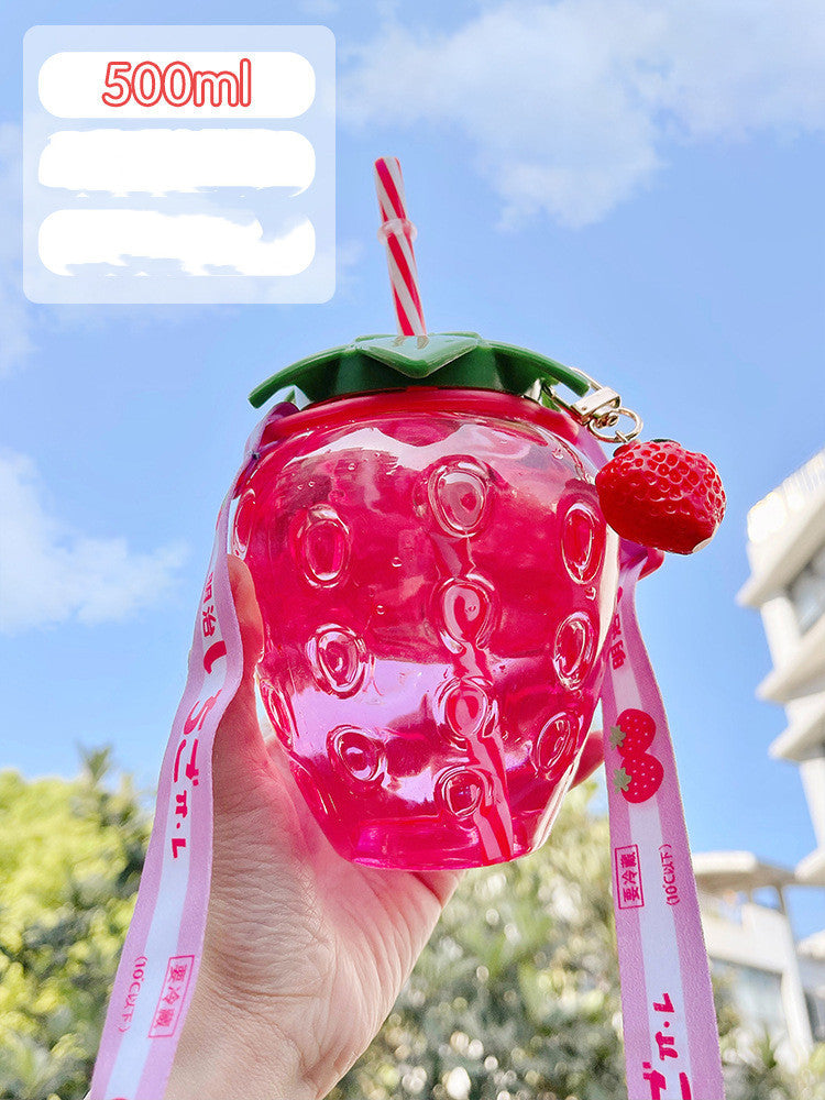 500ml Kawaii Strawberry Water Bottle Cute Straw Water Bottle 🇨🇳