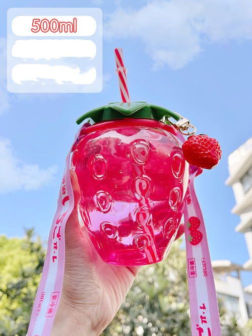 500ml Kawaii Strawberry Water Bottle Cute Straw Water Bottle 🇨🇳