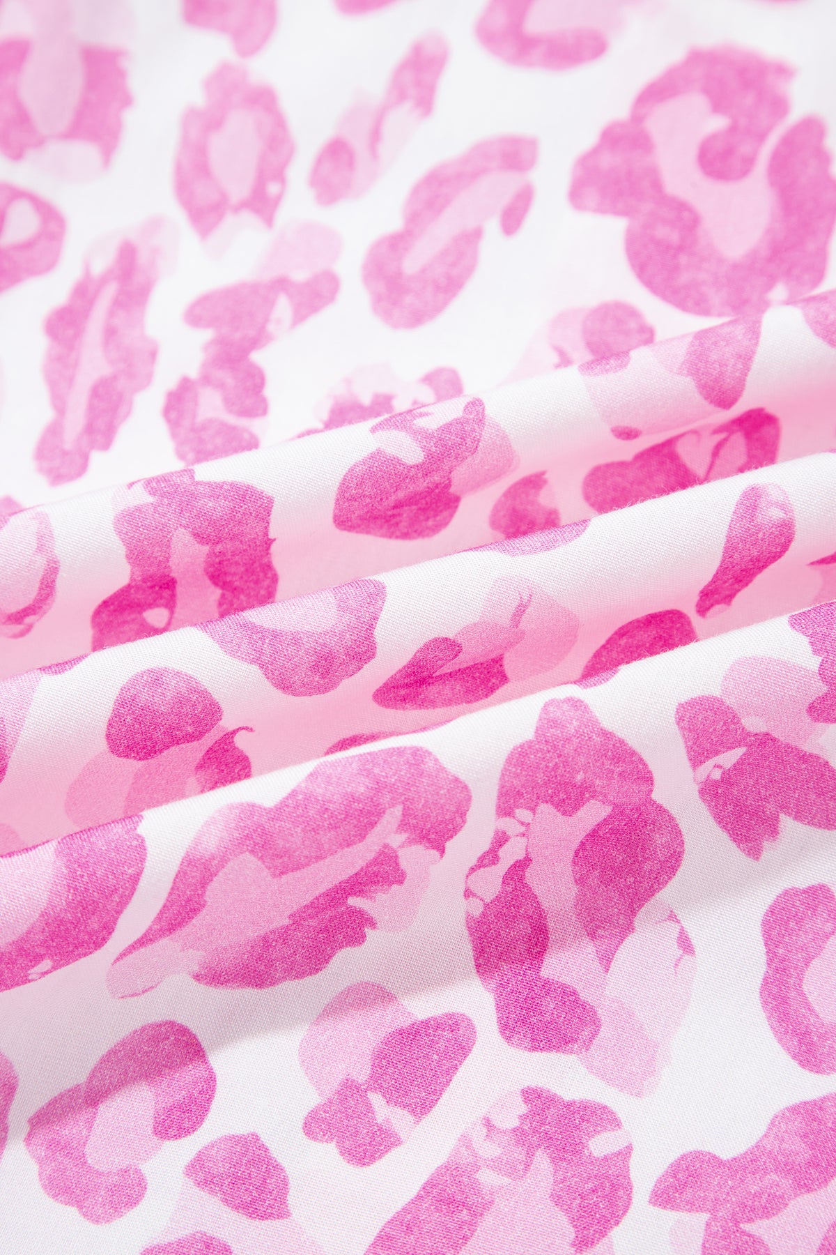Pink Abstract Leopard Print Tie Waist Puff Sleeve Mini Shirt Dress 🇺🇸