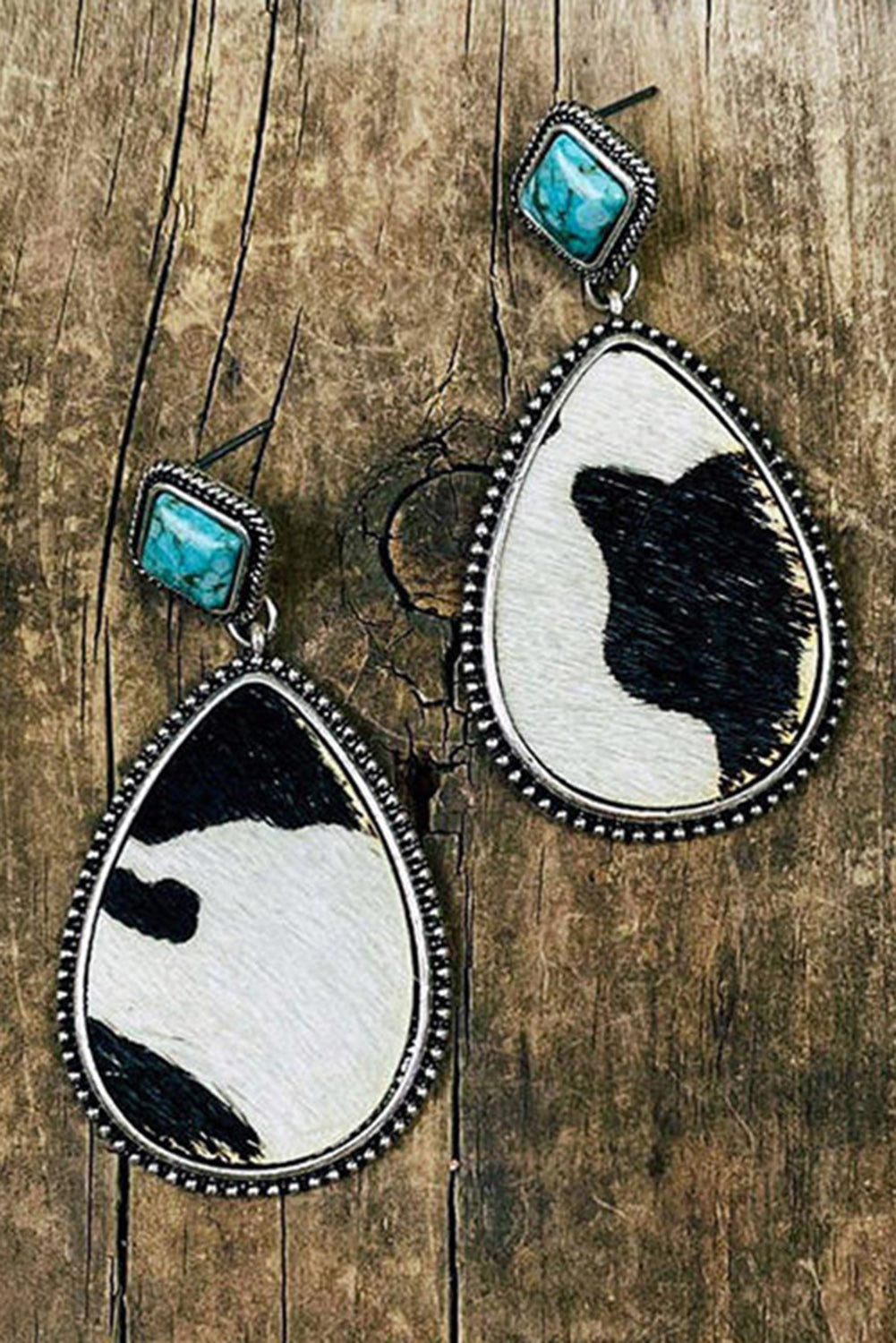 Black Cow Print Turquoise Drop Earrings 🇨🇳