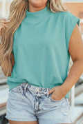 Mint Green Plus Size High Neck Cap Sleeve Top 🇺🇸