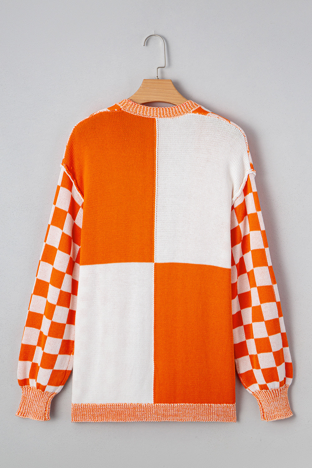 Orange Checkered Open Front Drop Shoulder Cardigan 🇺🇸
