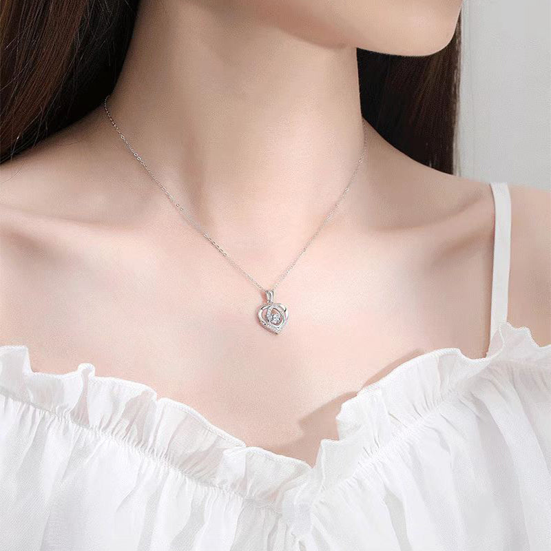 S925 Beating Heart shaped Necklace Women Luxury Love Rhinestones Necklace Jewelry Gift 🇨🇳
