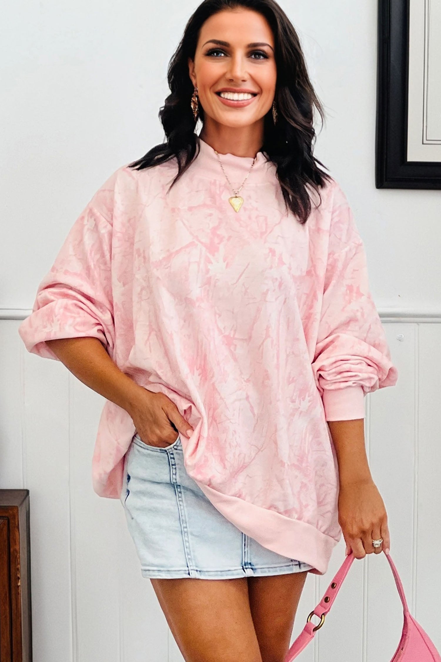 Pink Camo Mock Neck Baggy Sweatshirt 🇺🇸