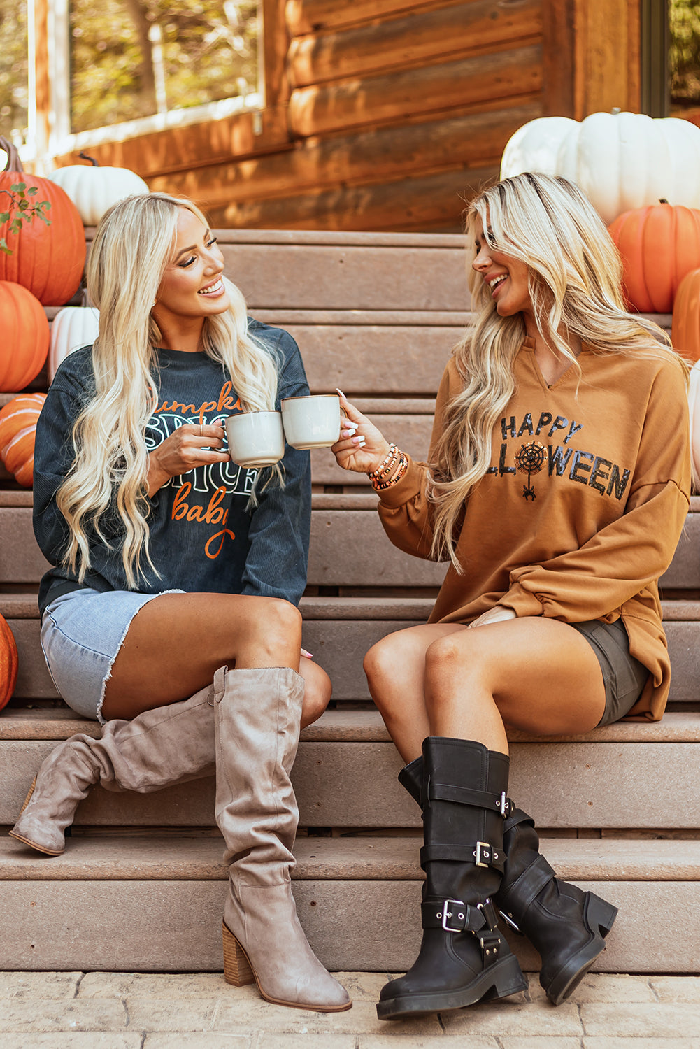 Chestnut Sequin Happy Halloween Graphic Notched Neck Long Sleeve Loose Top 🇺🇸