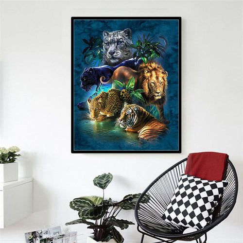 5D Diamond Painting Full Diamond Five Beasts King Of Jungle Hanging Painting 🇨🇳
