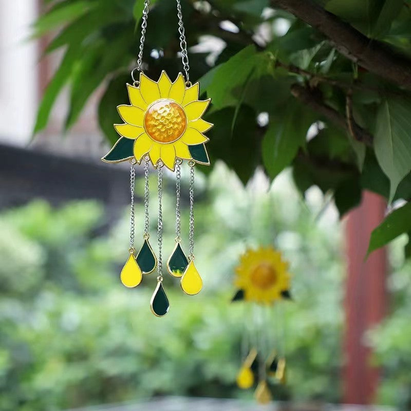 Sunflower Wind Chimes Pendant Metal Sunflower Sunflower Wall Decorations Art Pendant Indoor Wind Chimes 🇨🇳