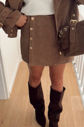 Dark Khaki Gold Button Asymmetric Wrapped Detail Mini Skirt 🇺🇸