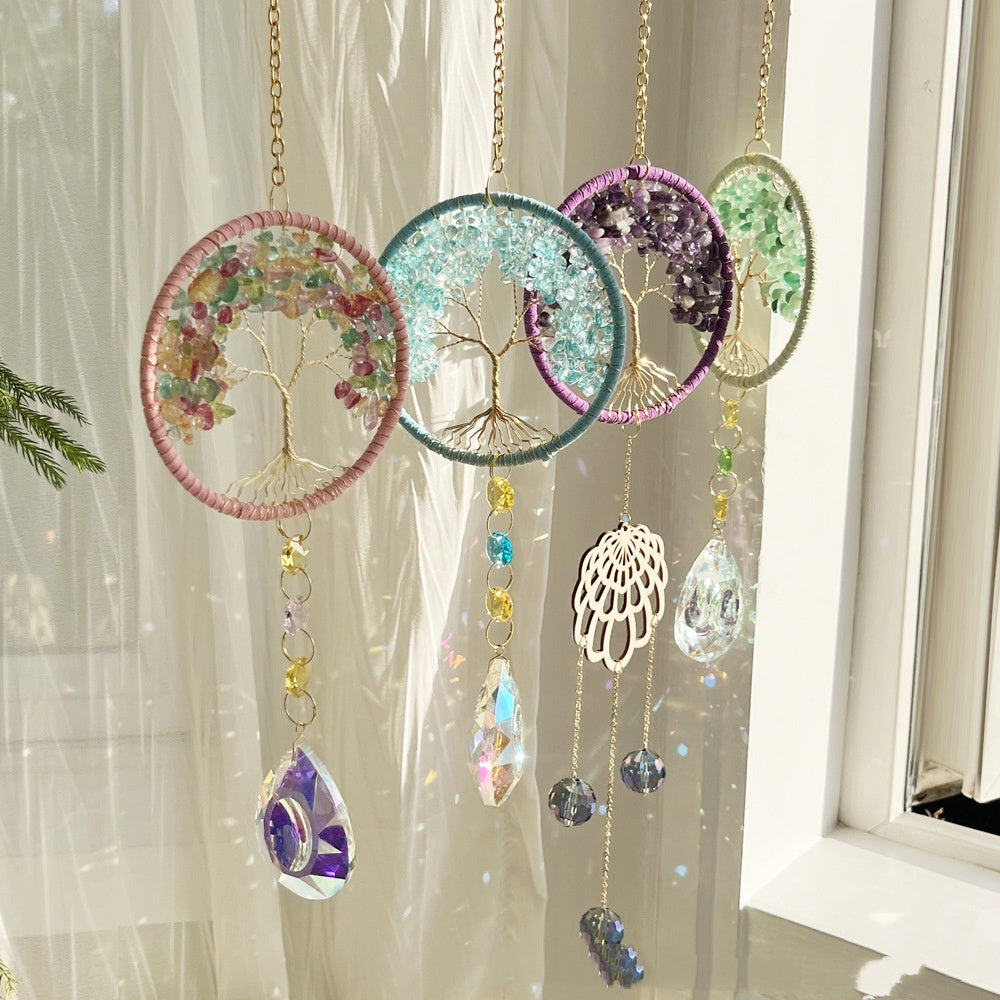 Four Colors Natural Crystal Lucky Tree Sun Catcher Crystal Wind Chimes 🇨🇳