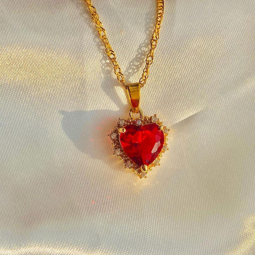 Colorful Rhinestones Heart-shped Necklace Love Gold Clavicle Chain Personalized Jewelry For Women 🇨🇳