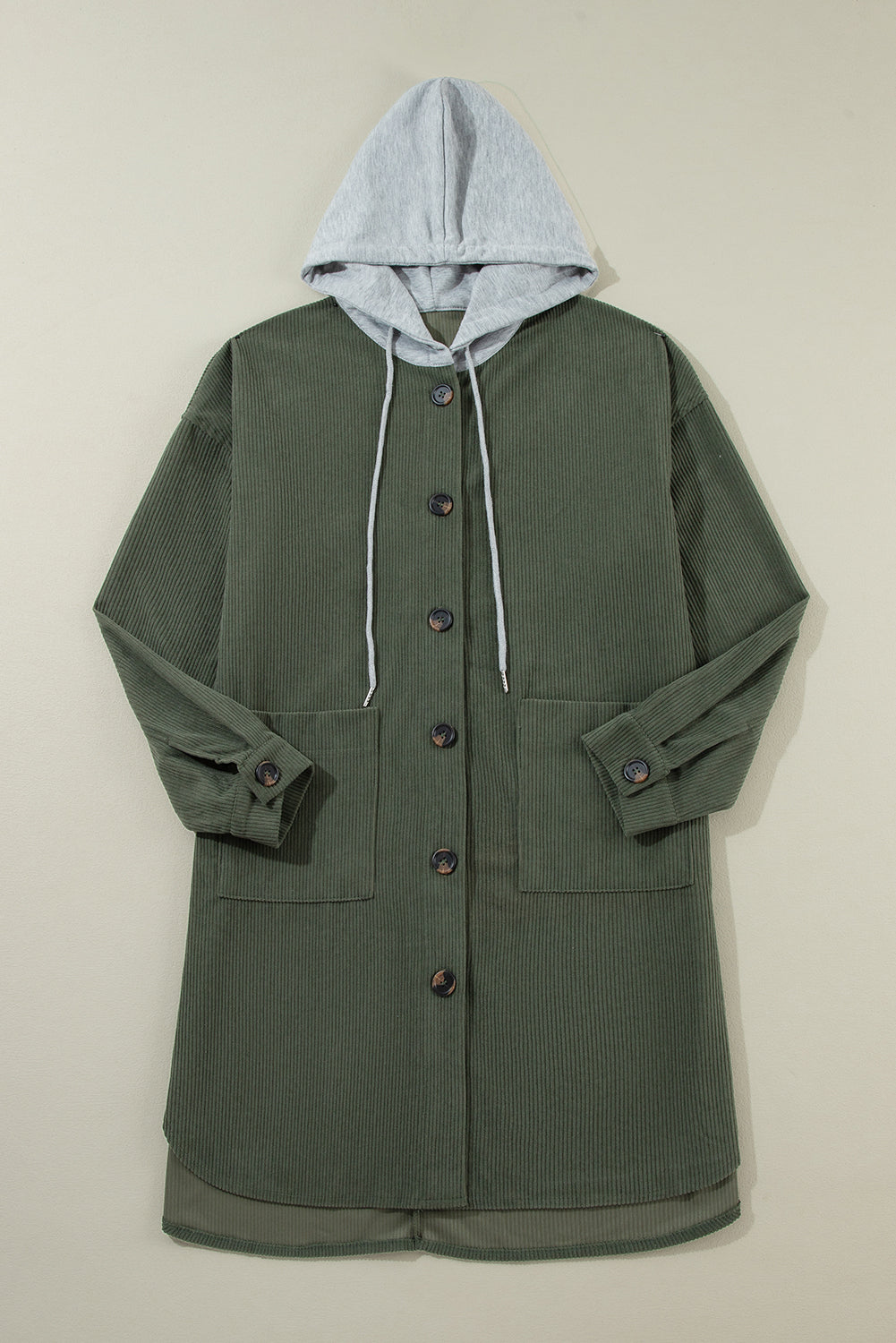Jungle Green Oversized Corduroy Contrast Hooded Shacket 🇺🇲