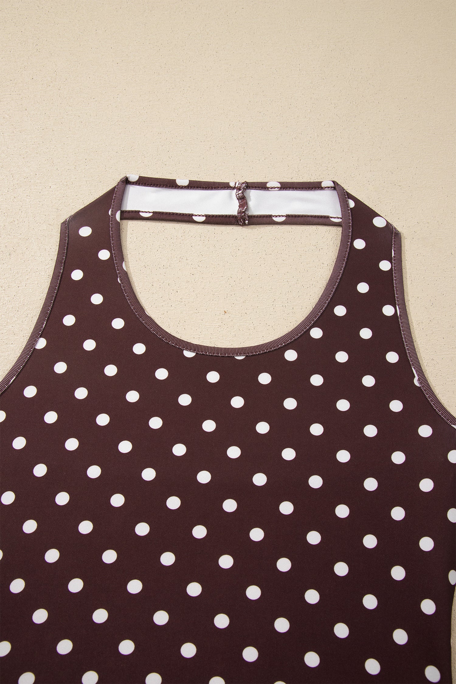 Brown Polka Dot Halter Tank Drawstring Elastic Waist Short Set 🇺🇸