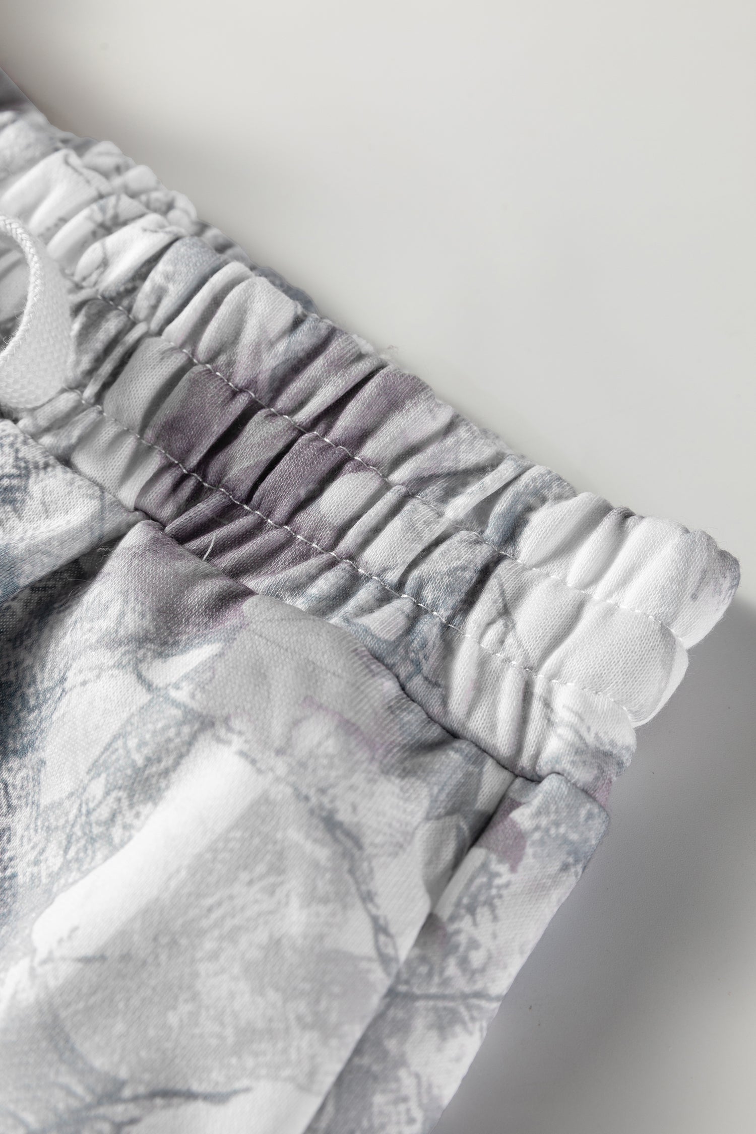 Light Grey Abstract Woodland Camo Print Baggy Pullover Drawstring Shorts Set 🇺🇸