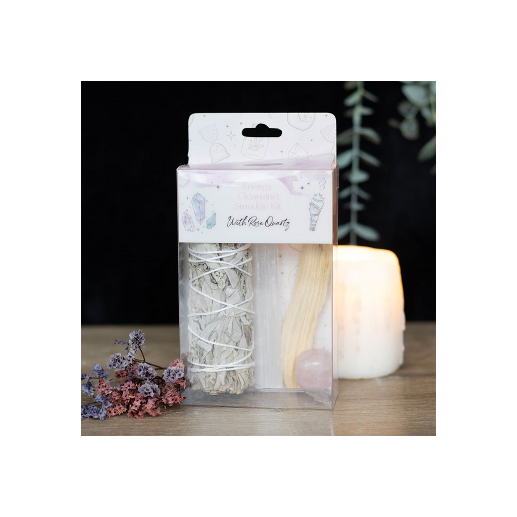 Smudge Kit with Rose Quartz Crystal