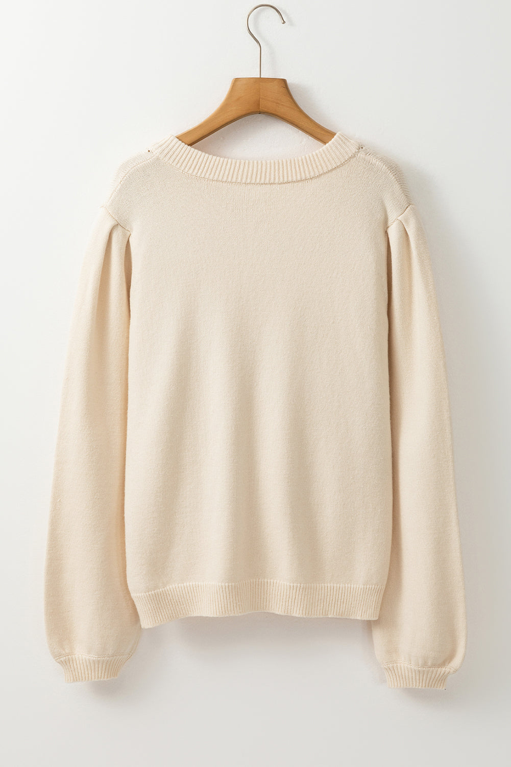 Apricot Pleated Sleeve Hollow Detail Button Sweater Cardigan 🇺🇲