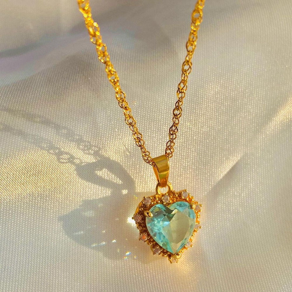 Colorful Rhinestones Heart-shped Necklace Love Gold Clavicle Chain Personalized Jewelry For Women 🇨🇳