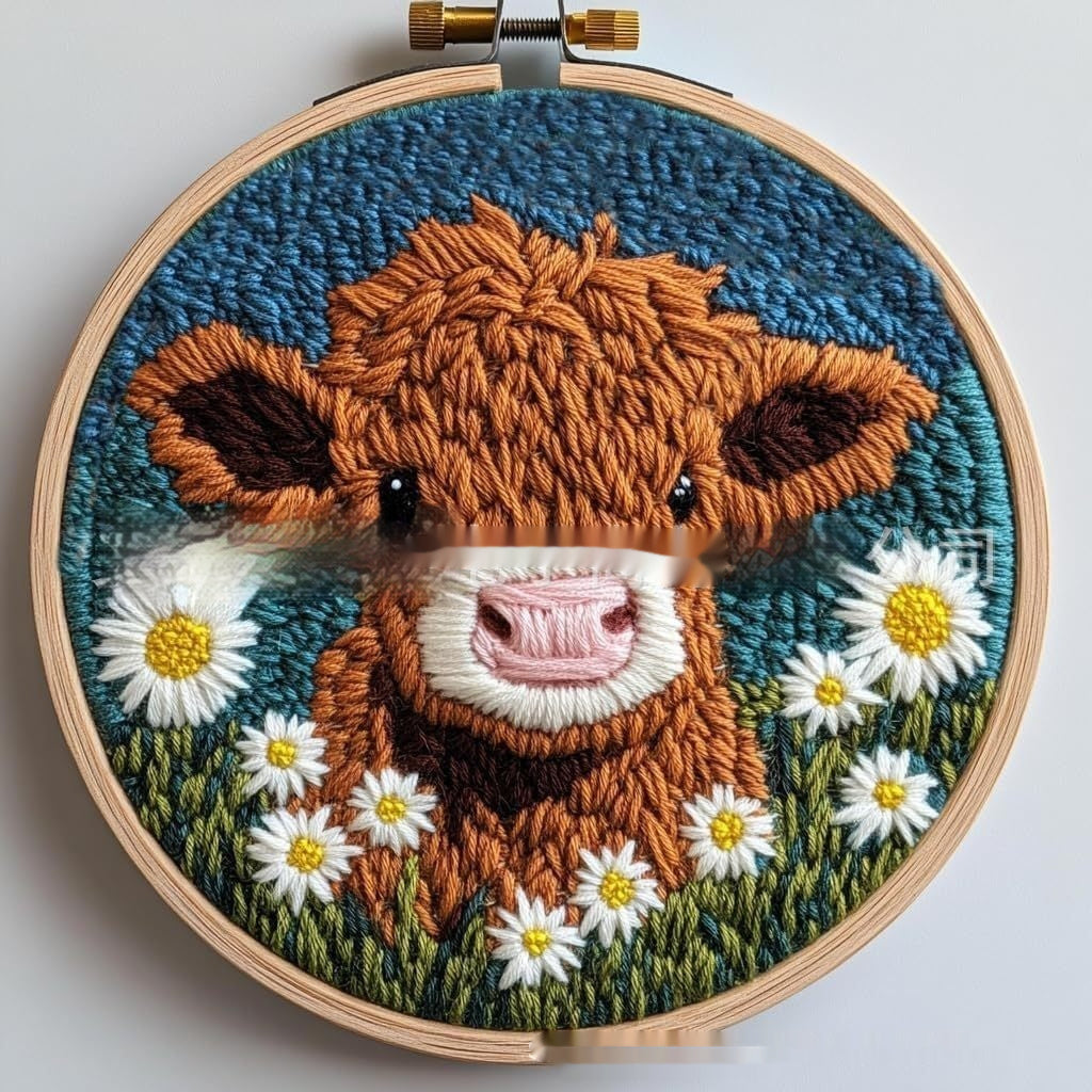 Cute Cartoon Highland Cow And Daisy Embroidery Pin Punch Start Craft Suit 🇨🇳